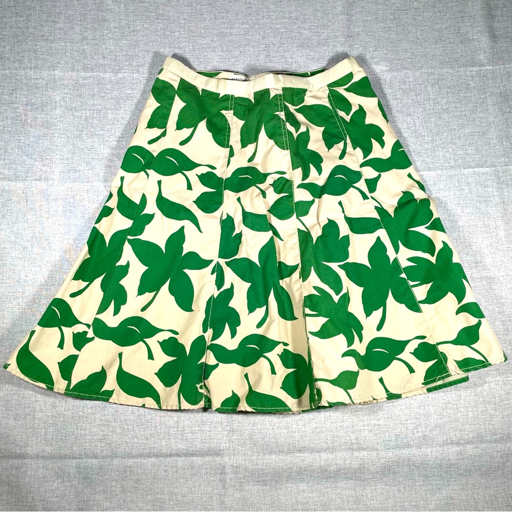 Banana Republic Linen Skirt Women Size 2 Vintage A-Line Lined Green Leaf Print